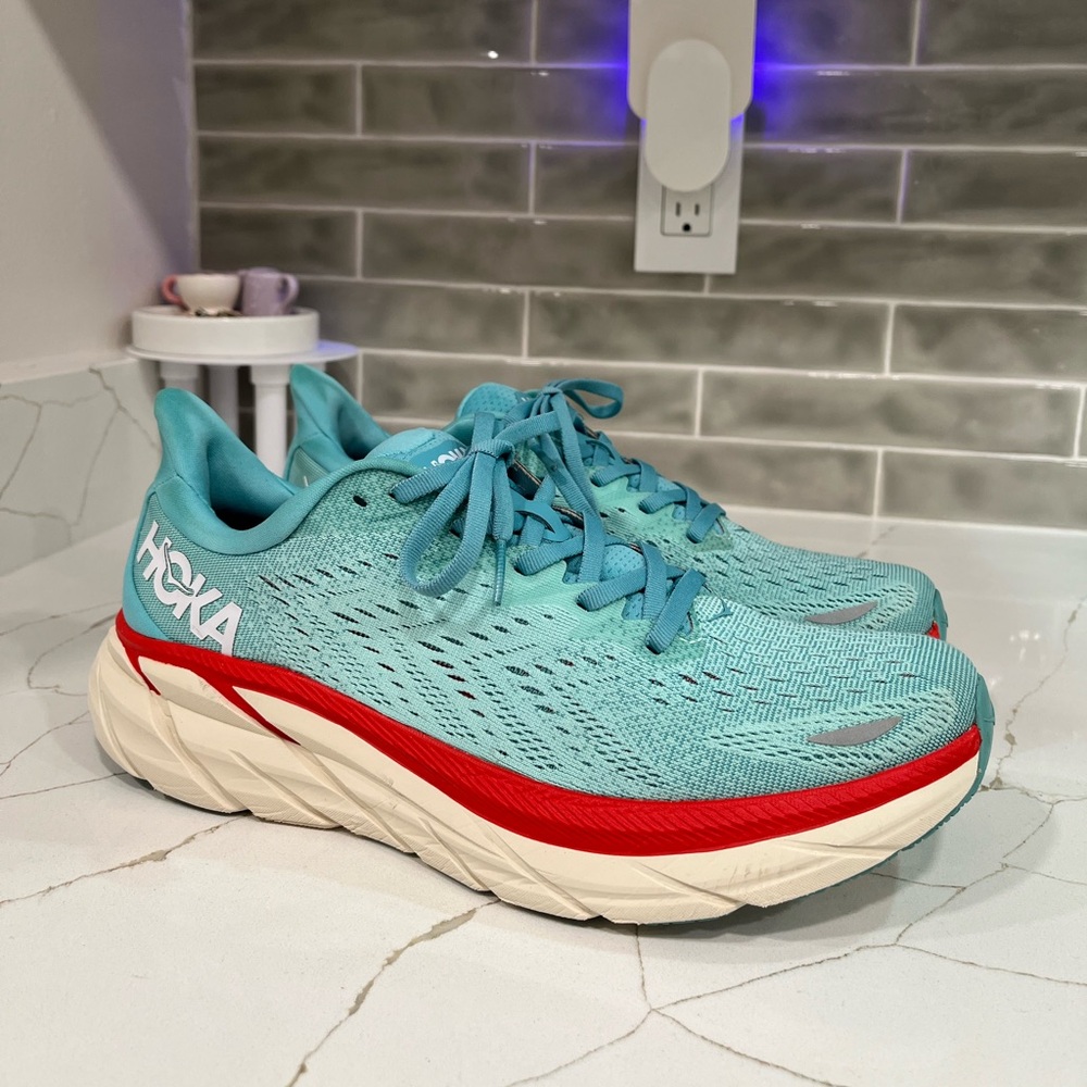 HOKA Clifton 8 Running Shoes. Women’s Size 10B Color Aquarelle/Eggshell Blue.